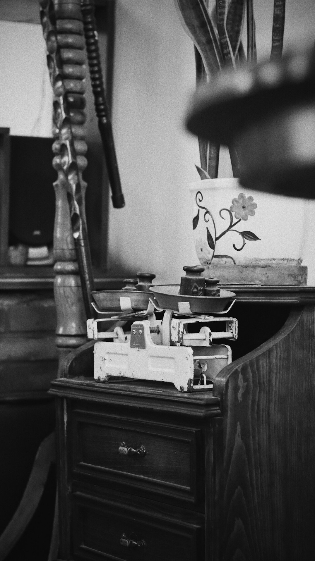 Editorial desk with vintage typewriter, photographs and magazines