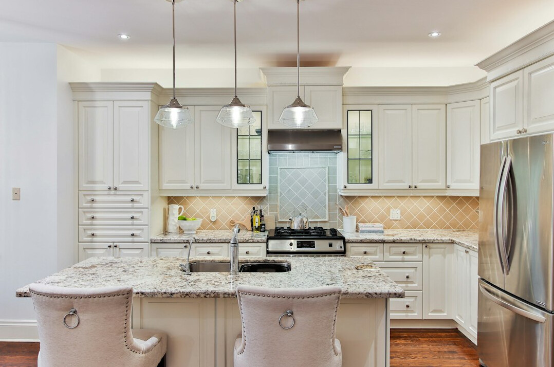 luxury kitchen with marble counters